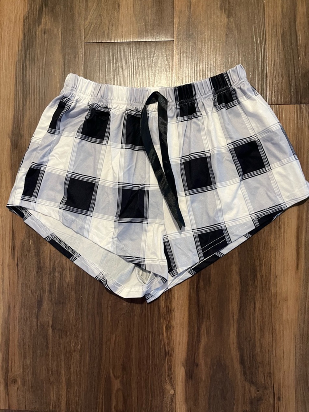 Plaid Drawstring Lounge Shorts - Black & White